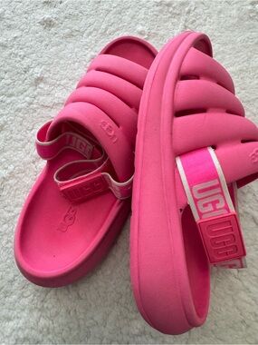 UGG Pink Sports Slide Sandals with Branded Heel Strap